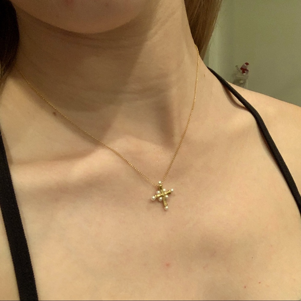 24k Gold Plated Cross Necklace with Pearls